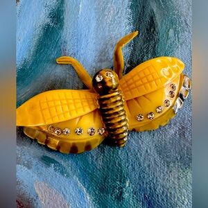 True vintage BAKELITE & Rhinestone Mothra Brooch, large, estate jewelry